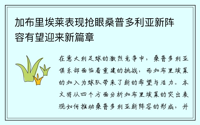 加布里埃莱表现抢眼桑普多利亚新阵容有望迎来新篇章