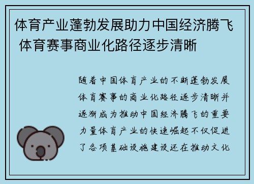 体育产业蓬勃发展助力中国经济腾飞 体育赛事商业化路径逐步清晰