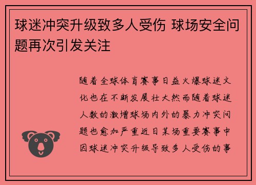 球迷冲突升级致多人受伤 球场安全问题再次引发关注