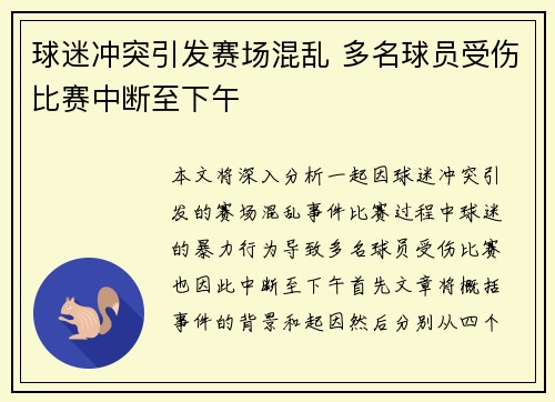 球迷冲突引发赛场混乱 多名球员受伤比赛中断至下午